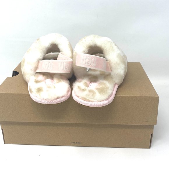 UGG Kids Size 11T 1123641T WHT FLUFF YEAH SLIDE PANTHER PRINT Sandal White Beige - Picture 6 of 9